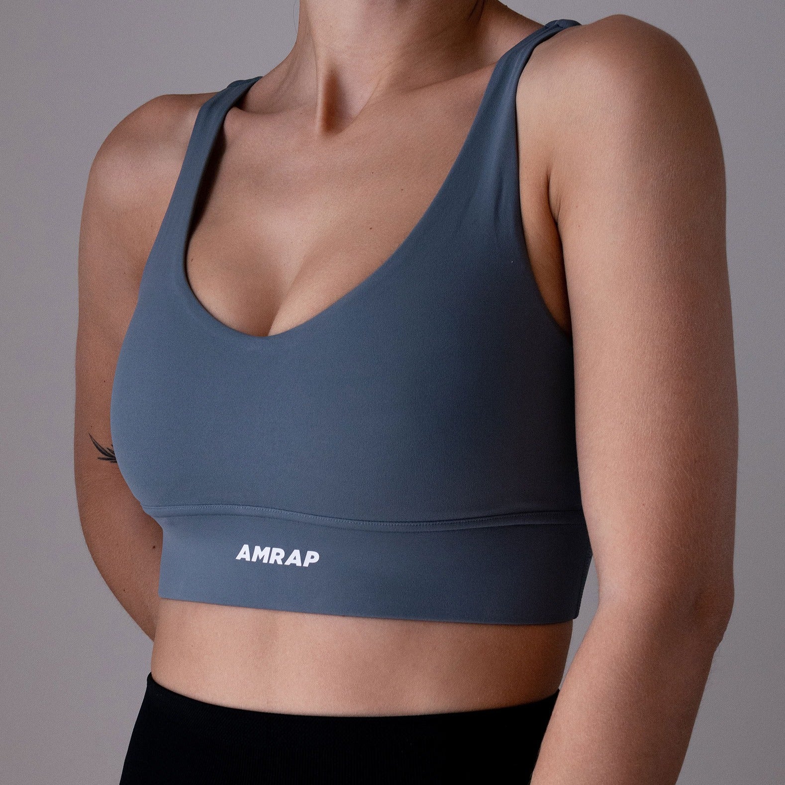 Carbon Blue V Neck Sports Bra – AMRAP Activewear