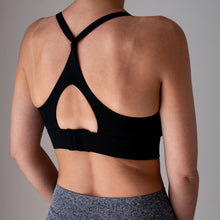 Load image into Gallery viewer, Black Adjustable Back Sports Bra
